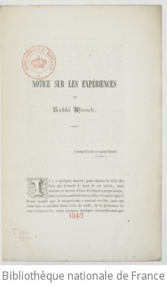 Cover of Notice sur les expériences de Rabbi Hirsch