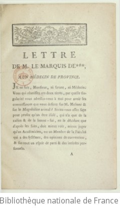 Cover of Lettre de M. le Marquis de *** à un médecin de province