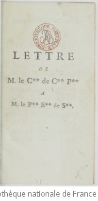 Cover of Lettre de M. le C** de C** P** [A.-H.-A. de Chastenet de Puységur] à M. le P** E** de S** [M. le prince Ernest de Salm]