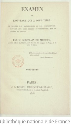 Cover of Examen de l'ouvrage qui a pour titre