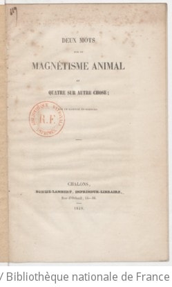 Cover of Deux mots sur le magnétisme animal et quatre sur autre chose, par un licencié-ès-sciences [Edme Jacquier]