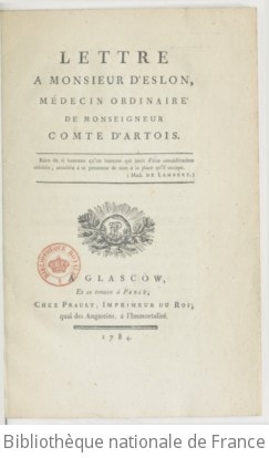 Cover of Lettre à monsieur d'Eslon, médecin ordinaire de monseigneur le comte d'Artois