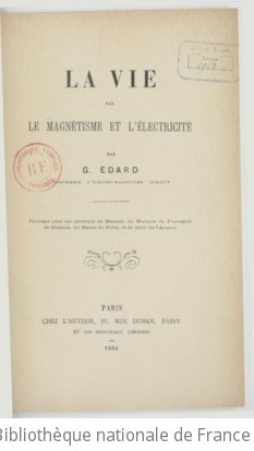 Cover of La vie par le magnétisme et l'électricité