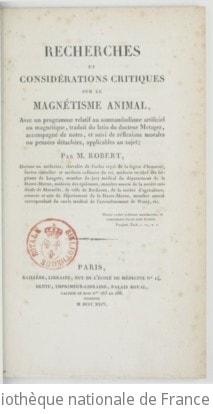 Cover of Recherches et considérations critiques sur le magnétisme animal , avec un programme relatif au somnambulisme artificiel ou magnétique, traduit du latin du Dr Metzger,... par M. Robert