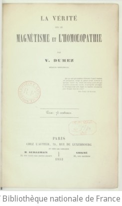 Cover of La vérité sur le magnétisme et l'homoeopathie