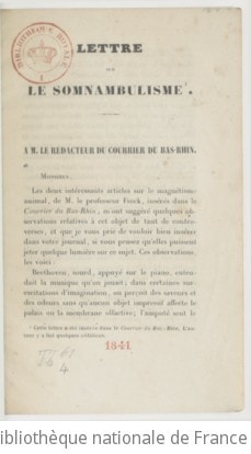 Cover of Lettre sur le somnambulisme
