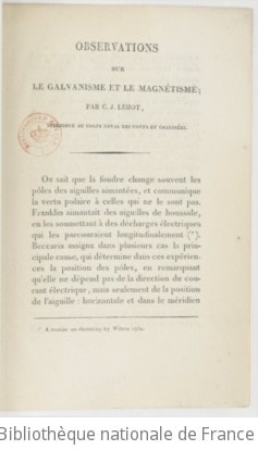 Cover of Observations sur le galvanisme et le magnétisme ; par C.-J. Lehot