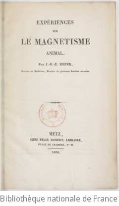 Cover of Expériences sur le magnétisme animal, par J.-B.-E. Defer