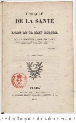 Cover of L'oracle de la santé, ou L'art de se bien porter , par le Dr Audin-Rouvière
