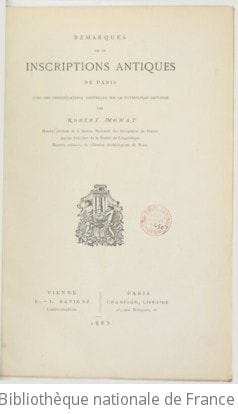 Cover of Remarques sur les inscriptions antiques de Paris