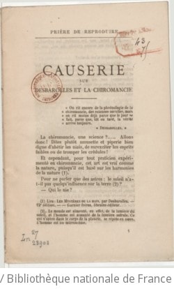 Cover of Causerie sur Desbarolles et la chiromancie