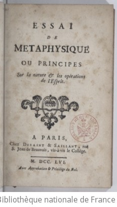 Cover of Essai de métaphysique, ou Principes sur la nature et les opérations de l'esprit