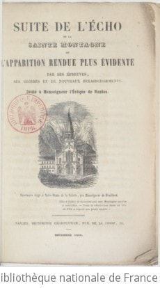 Cover of Suite de L'écho de la sainte montagne, ou L'apparition rendue plus évidente par ses épreuves, ses gloires et de nouveaux éclaircissements