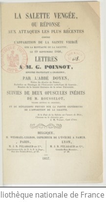 Cover of La Salette vengée, ou Réponses aux attaques les plus récentes contre l'apparition de la sainte Vierge sur la montagne de La Salette