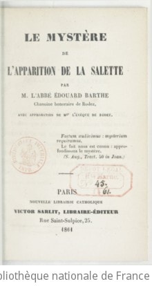 Cover of Le mystère de l'apparition de la Salette