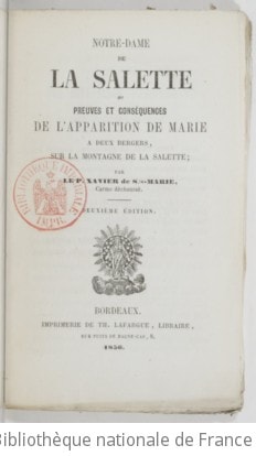 Cover of Notre-Dame de la Salette, ou Preuves et conséquences de l'apparition de Marie à deux bergers, sur la montagne de la Salette (2e édition)