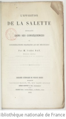 Cover of L'apparition de La Salette envisagée dans ses conséquences, ou Considérations pratiques qui en découlent