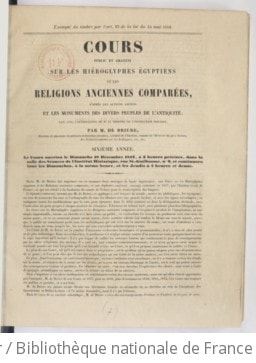 Cover of Cours publié et gratuit sur les hiéroglyphes égyptiens et les religions anciennes comparées, d'après les auteurs anciens et les monuments des divers peuples de l'antiquité
