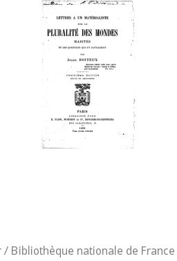 Cover of Lettres à un matérialiste sur la pluralité des mondes habités et les questions qui s'y rattachent (3e éd.)