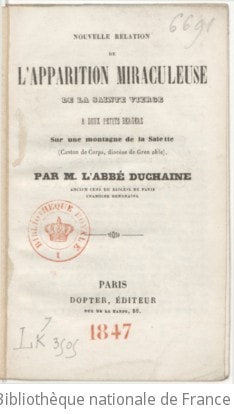 Cover of Nouvelle relation de l'apparition miraculeuse de la sainte Vierge à deux petits bergers sur une montagne de la Salette