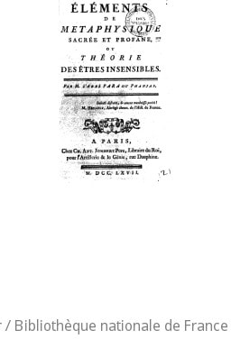 Cover of Éléments de métaphysique sacrée et profane, ou Théorie des êtres insensibles