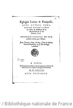 Cover of Églogue latine et françoise