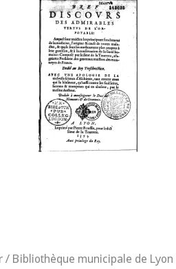 Cover of Bref discours des admirables vertus de l'or potable, auquel sont traictez les principaux fondemens de la medecine