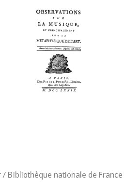 Cover of Observations sur la musique, et principalement sur la métaphysique de l'art ([Reprod. en fac-sim.])