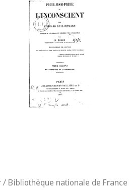 Cover of Philosophie de l'inconscient. Métaphysique de l'inconscient
