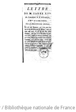 Cover of Lettre de M. l'abbé P.*** de l'académie de La Rochelle , à M.*** de la même académie. Sur le magnétisme animal