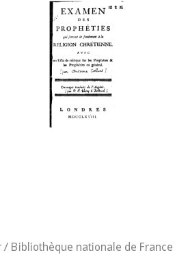 Cover of Examen des prophéties qui servent de fondement à la religion chrétienne ; avec un Essai de critique sur les prophêtes et les prophéties en général ([Reprod.])