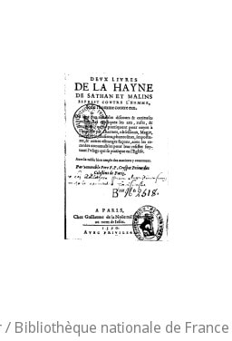 Cover of Deux livres de la hayne de Sathan et malins esprist [sic] contre l'homme, et de l'homme contre eux... ([Reprod.])