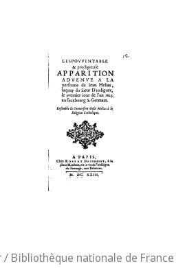 Cover of L'espouventable et prodigieuse apparition advenue a la personne de Jean Helias