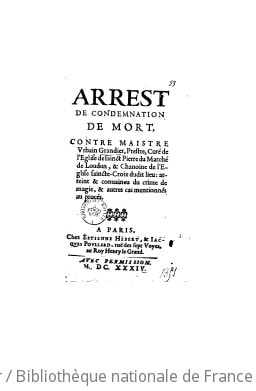 Cover of Arrest de condemnation de mort contre maistre Urbain Grandier, prestre, curé de l'eglise de Sainct-Pierre-du-Marché de Loudun