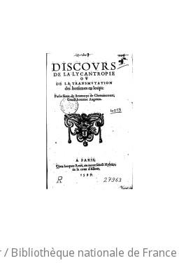 Cover of Discours de la lycantropie ou De la transformation des hommes en loups ([Reprod.])