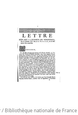 Cover of Lettre d'un amy a l'autheur des "Reflexions sur le factum de Marie Bucaille et le mémoire fait contr'elle" (Reprod.)