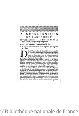 Cover of À nos seigneurs de Parlement supplie humblement Marie Benoist, dite de La Bucaille