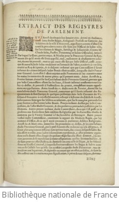 Cover of Extrait des registres de parlement. (Arrêt du parlement de Dijon, du 4 août 1662, rendu en faveur de Barbe Buvée, religieuse professe au couvent des Ursulines d'Auxonne, accusée de magie et d'infanticide.)
