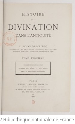 Cover of Histoire de la divination dans l'antiquité. Tome 3