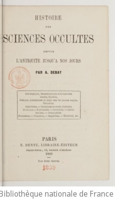 Cover of Histoire des sciences occultes depuis l'antiquité jusqu'à nos jours, par A. Debay