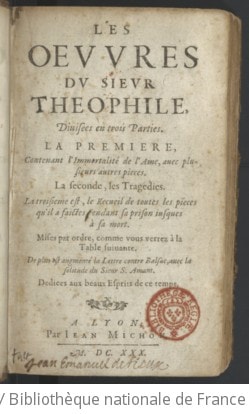 Cover of Les Oeuvres du sieur Théophile, divisées en trois parties