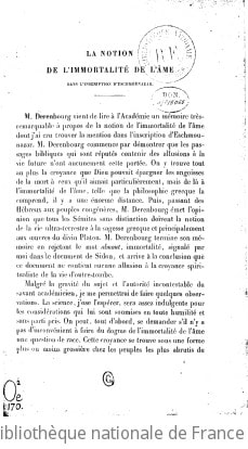 Cover of La notion de l'immortalité de l'âme dans l'inscription d'Eschmounazar