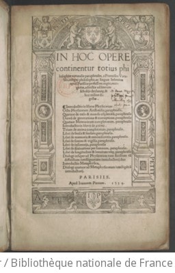 Cover of In hoc opere continentur totius philosophie naturalis Paraphrases , a Francisco Vatablo...Introductio in libros Physicorum... Introductio metaphysica. Dialogi quatuor ad Metaphysicorum intelligentia introductori