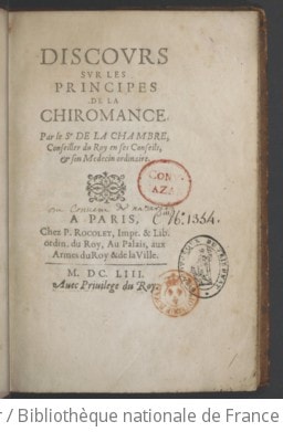 Cover of Discours sur les principes de la chiromancie