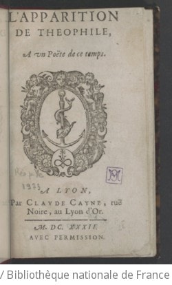 Cover of L'Apparition de Theophile [de Viau] à un poëte de ce temps