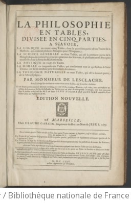 Cover of La Philosophie en tables, divisée en cinq parties, à sçavoir
