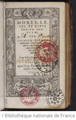 Cover of Mores, leges, et ritus omnium gentium , per Joannem Boëmum,... ex multis clarissimis rerum scriptoribus collecti