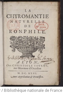 Cover of La Chyromantie naturelle de Ronphile
