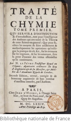 Cover of Traité de la chymie... par N. Le Fèvre,... 2e édition