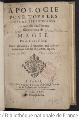 Cover of Apologie pour tous les grands personnages qui ont esté faussement soupçonnez de magie, par G. Naudé